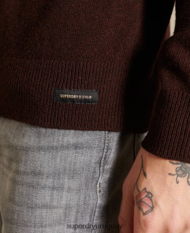 uy Superdry hombres suéter ligero de lana de cordero marrón DT2N8Z5292 ropa