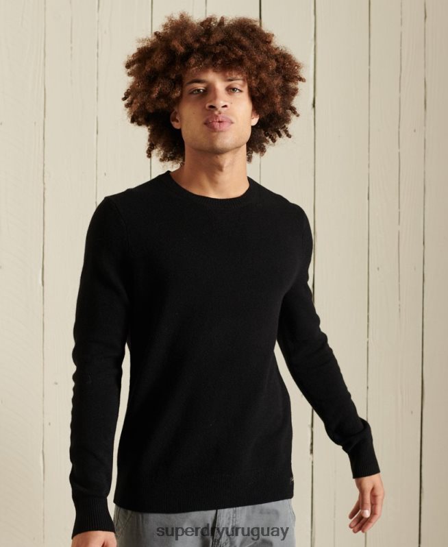 uy Superdry hombres suéter ligero de lana de cordero negro DT2N8Z5318 ropa