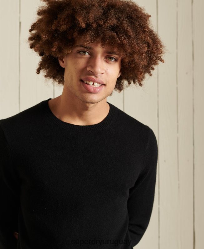 uy Superdry hombres suéter ligero de lana de cordero negro DT2N8Z5318 ropa