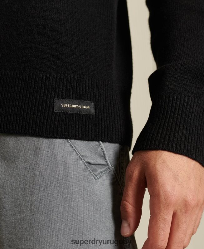 uy Superdry hombres suéter ligero de lana de cordero negro DT2N8Z5318 ropa