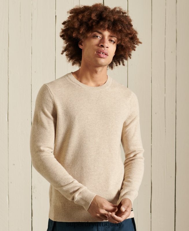 uy Superdry hombres suéter ligero de lana de cordero plata DT2N8Z1310 ropa
