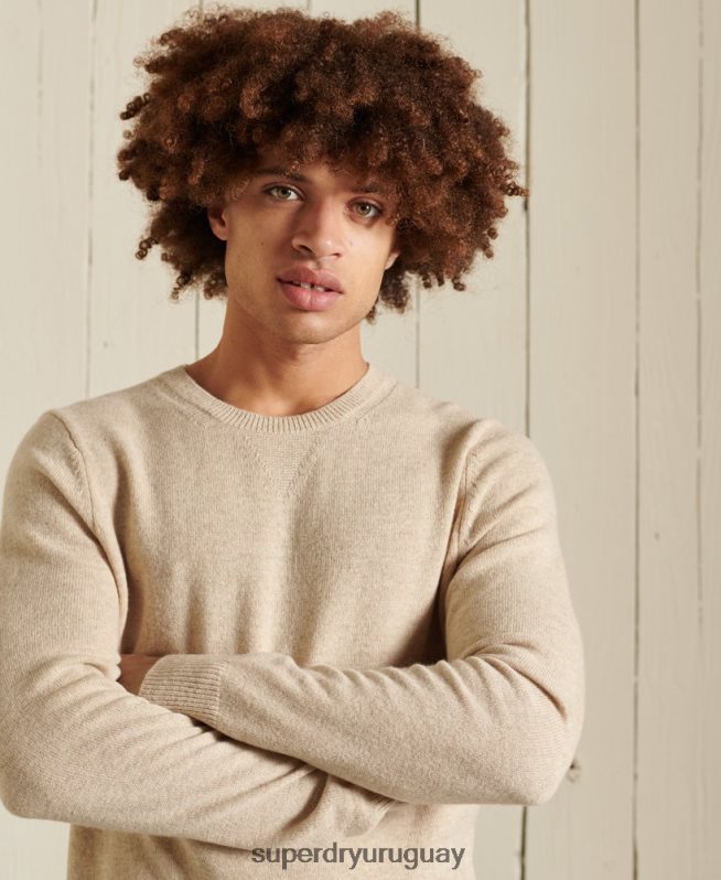 uy Superdry hombres suéter ligero de lana de cordero plata DT2N8Z1310 ropa