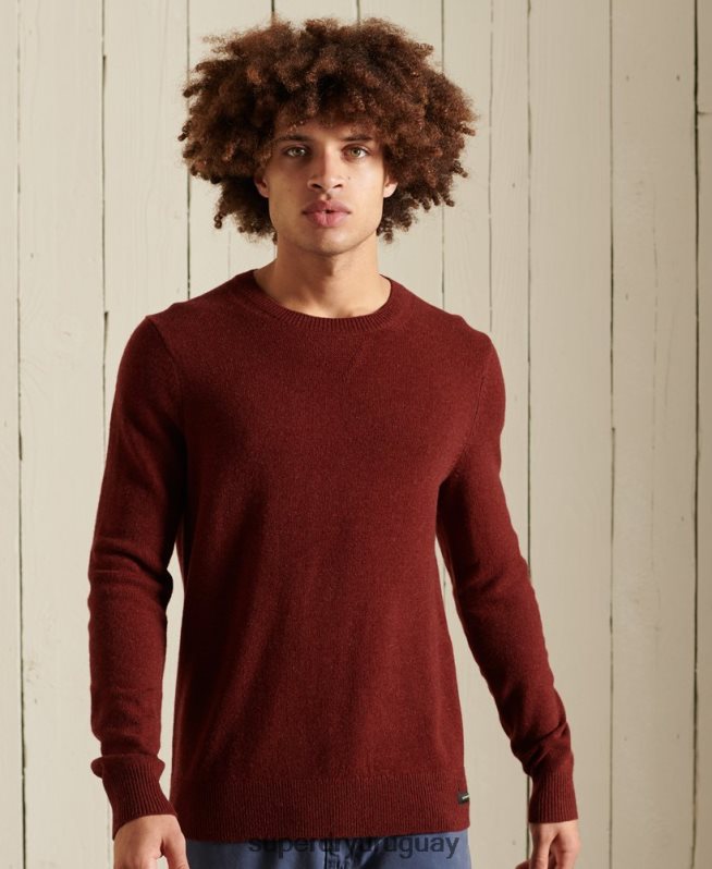 uy Superdry hombres suéter ligero de lana de cordero rojo DT2N8Z5282 ropa