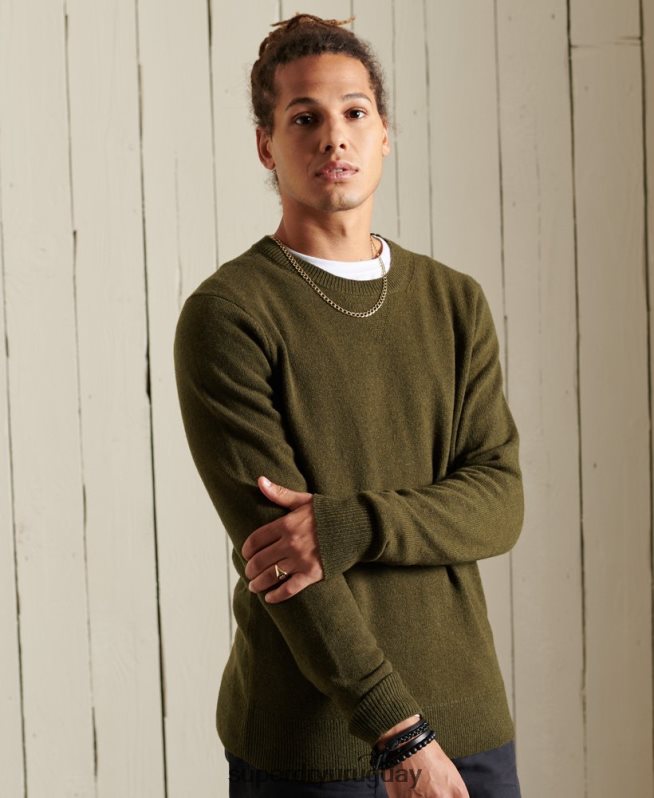 uy Superdry hombres suéter ligero de lana de cordero verde DT2N8Z5287 ropa