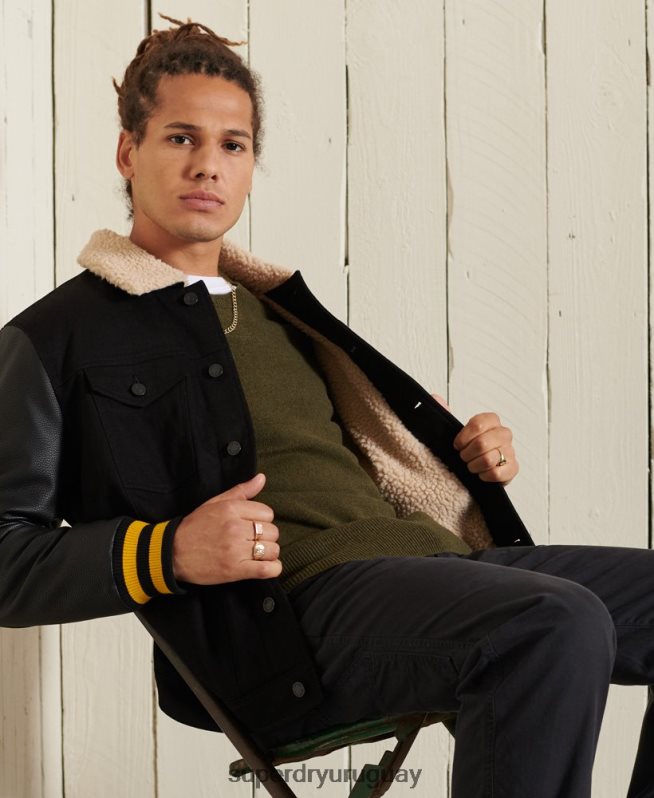 uy Superdry hombres suéter ligero de lana de cordero verde DT2N8Z5287 ropa