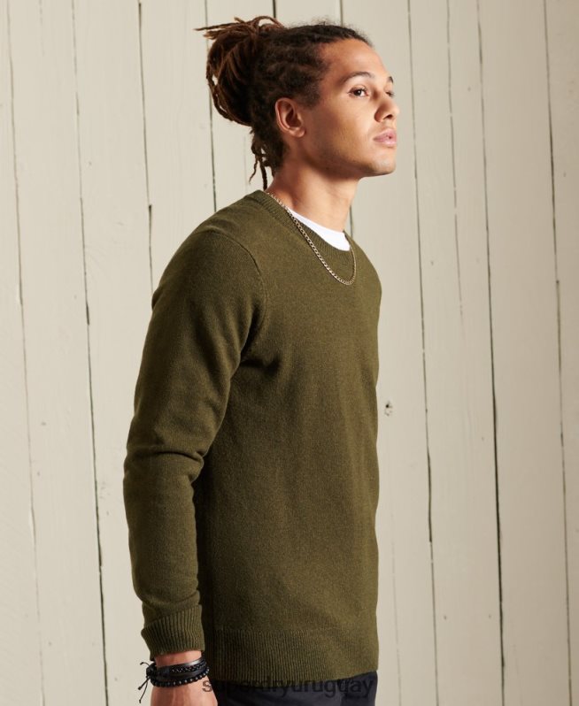 uy Superdry hombres suéter ligero de lana de cordero verde DT2N8Z5287 ropa