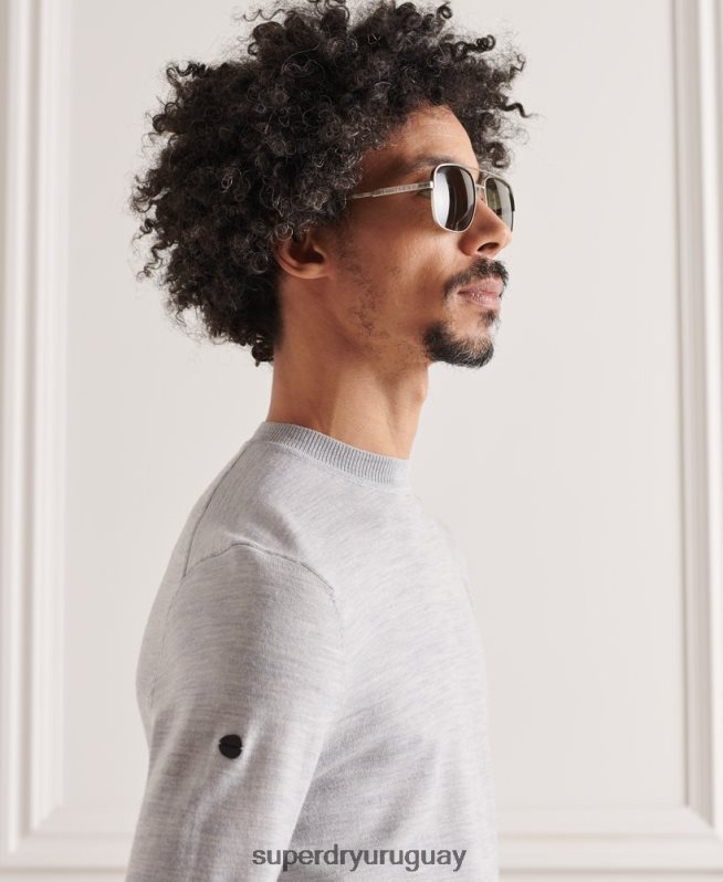 uy Superdry hombres suéter ligero de merino gris claro DT2N8Z1329 ropa