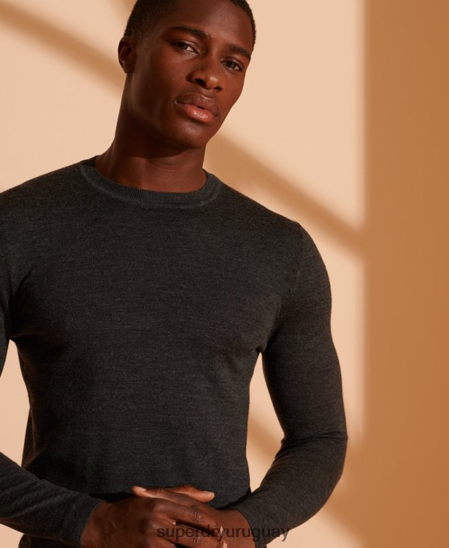 uy Superdry hombres suéter ligero de merino gris oscuro DT2N8Z1334 ropa