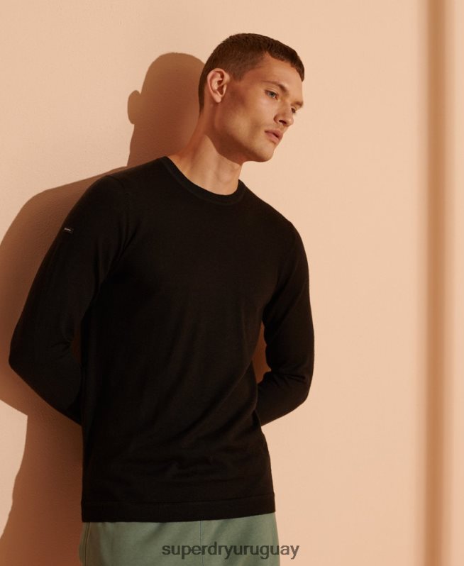 uy Superdry hombres suéter ligero de merino negro DT2N8Z1338 ropa