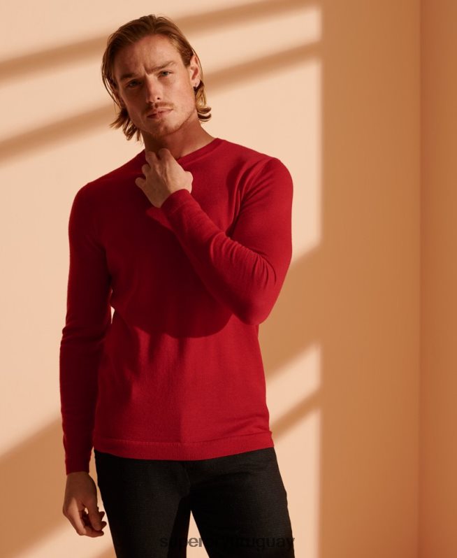 uy Superdry hombres suéter ligero de merino rojo DT2N8Z1341 ropa