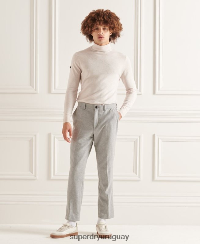 uy Superdry hombres suéter studios de lana de cordero con cuello vuelto blanco DT2N8Z1328 ropa