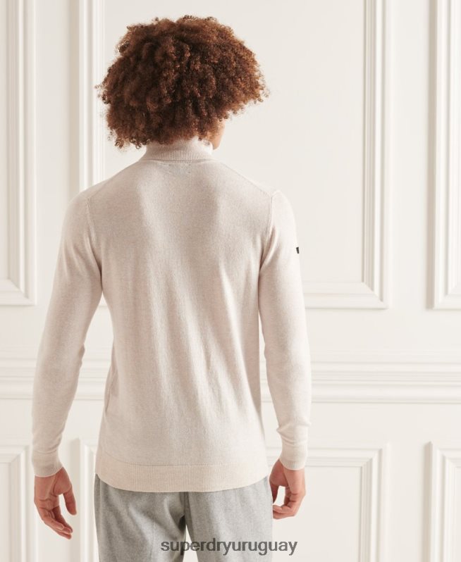 uy Superdry hombres suéter studios de lana de cordero con cuello vuelto blanco DT2N8Z1328 ropa