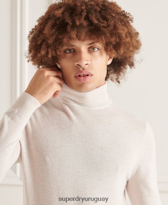 uy Superdry hombres suéter studios de lana de cordero con cuello vuelto blanco DT2N8Z1328 ropa