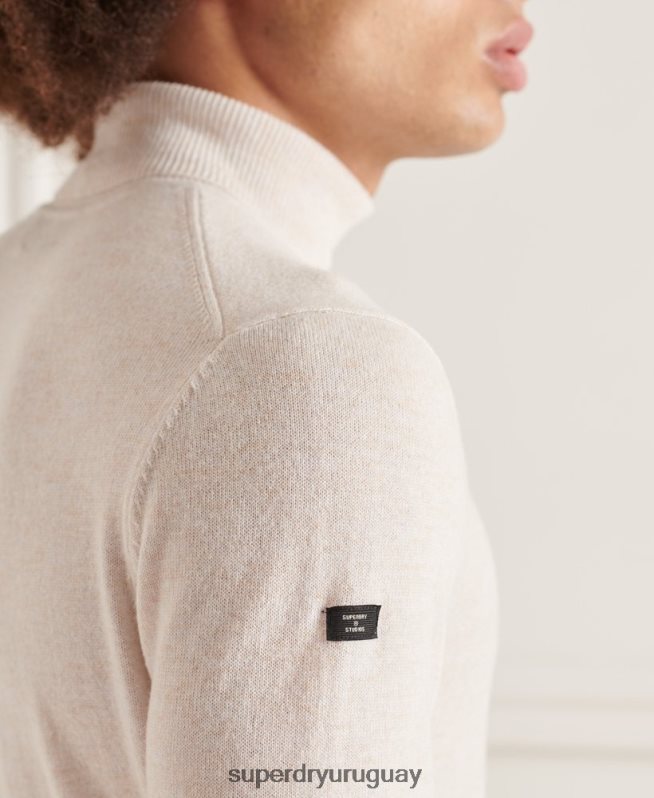uy Superdry hombres suéter studios de lana de cordero con cuello vuelto blanco DT2N8Z1328 ropa