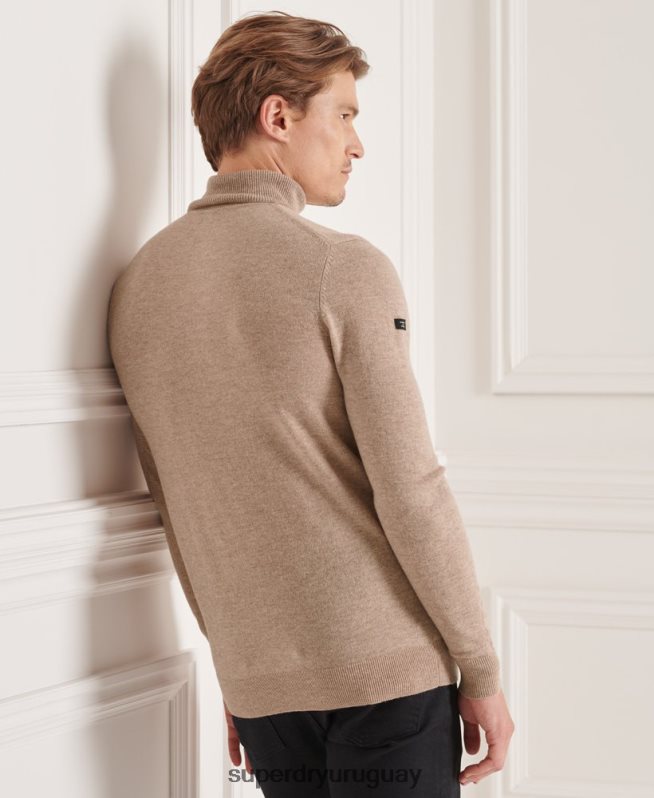 uy Superdry hombres suéter studios de lana de cordero con cuello vuelto marrón DT2N8Z5319 ropa
