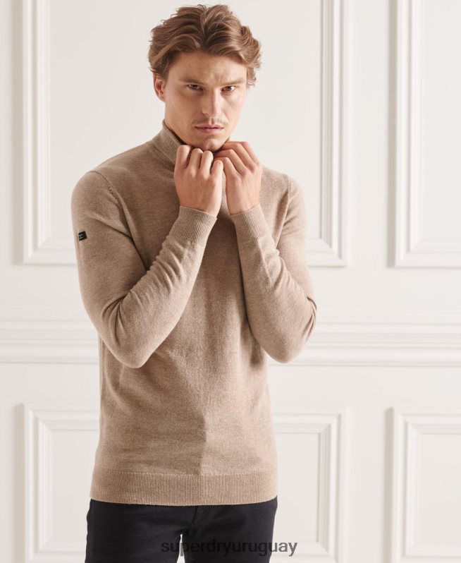 uy Superdry hombres suéter studios de lana de cordero con cuello vuelto marrón DT2N8Z5319 ropa