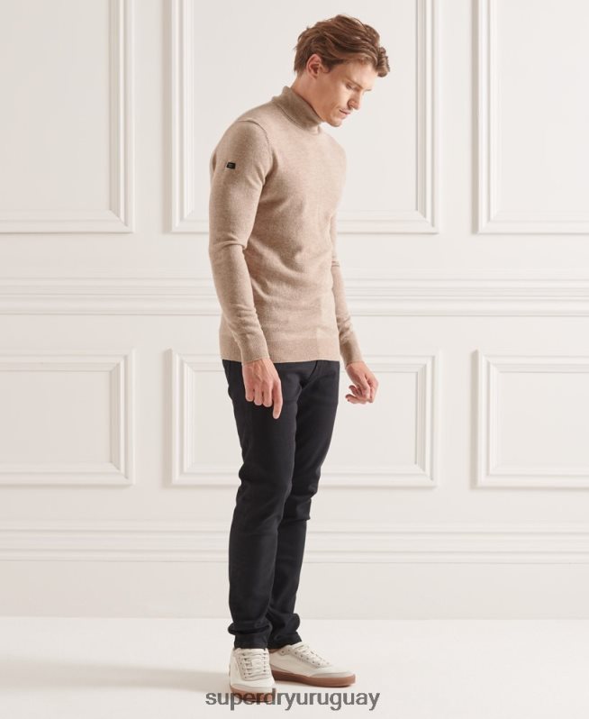 uy Superdry hombres suéter studios de lana de cordero con cuello vuelto marrón DT2N8Z5319 ropa
