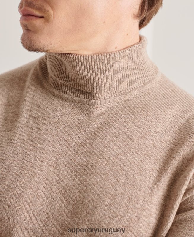 uy Superdry hombres suéter studios de lana de cordero con cuello vuelto marrón DT2N8Z5319 ropa