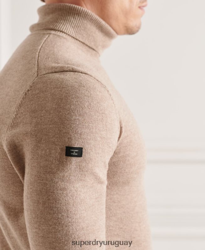uy Superdry hombres suéter studios de lana de cordero con cuello vuelto marrón DT2N8Z5319 ropa