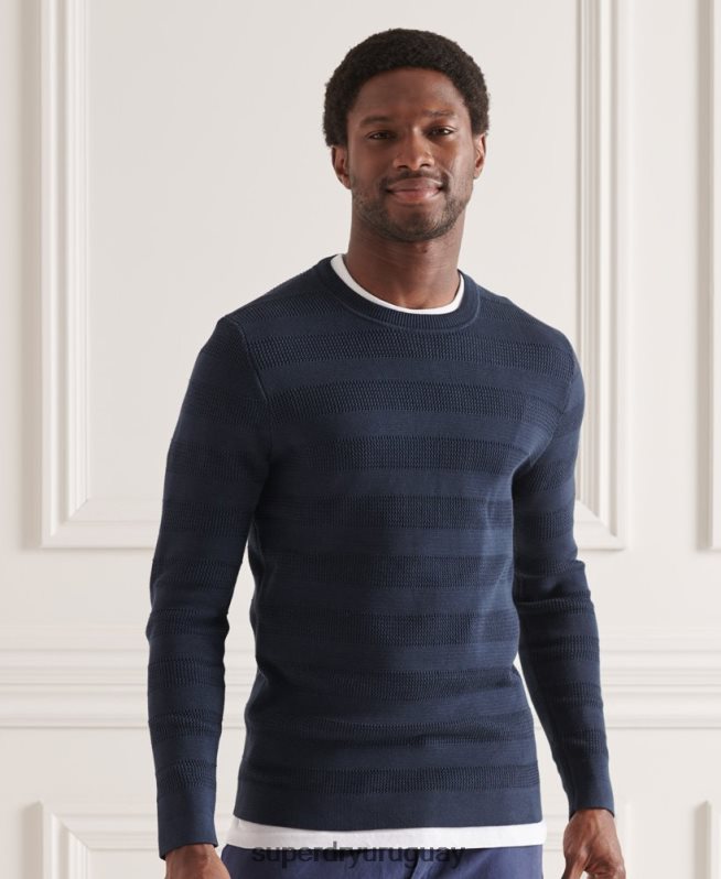 uy Superdry hombres suéter texturizado con cuello redondo de supima Armada DT2N8Z1356 ropa