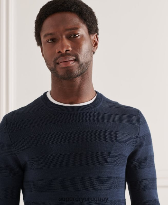 uy Superdry hombres suéter texturizado con cuello redondo de supima Armada DT2N8Z1356 ropa