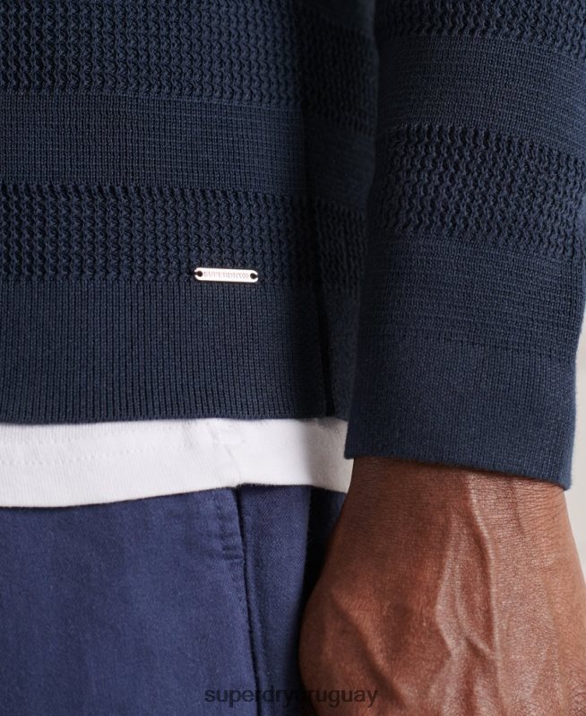 uy Superdry hombres suéter texturizado con cuello redondo de supima Armada DT2N8Z1356 ropa