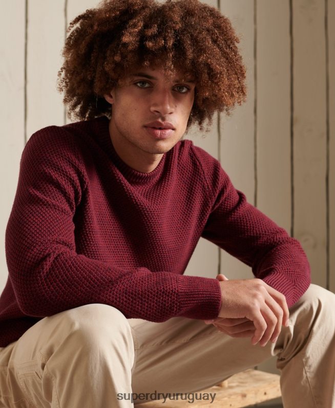 uy Superdry hombres suéter texturizado con cuello torcido rojo DT2N8Z5343 ropa