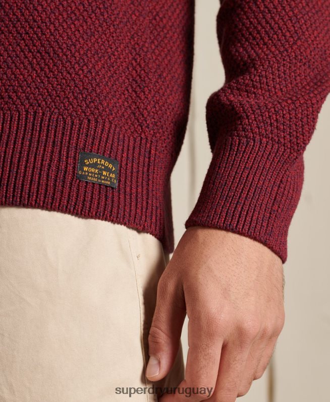 uy Superdry hombres suéter texturizado con cuello torcido rojo DT2N8Z5343 ropa