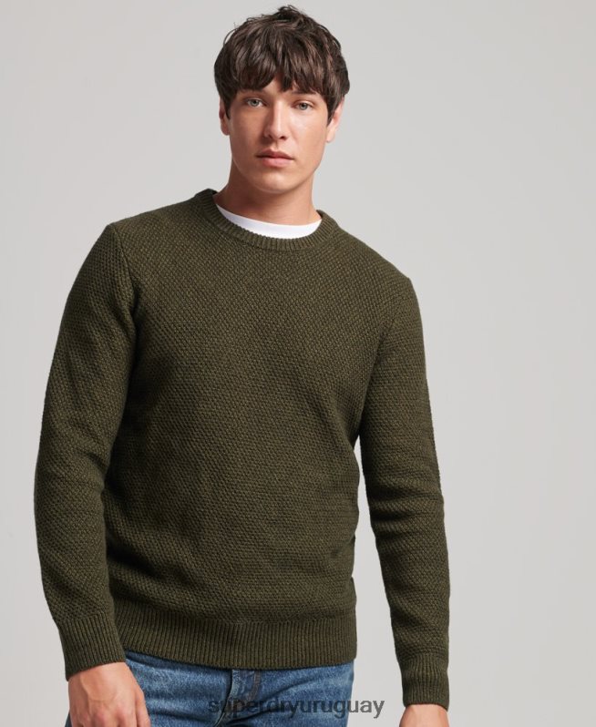 uy Superdry hombres suéter texturizado con cuello torcido verde DT2N8Z5332 ropa