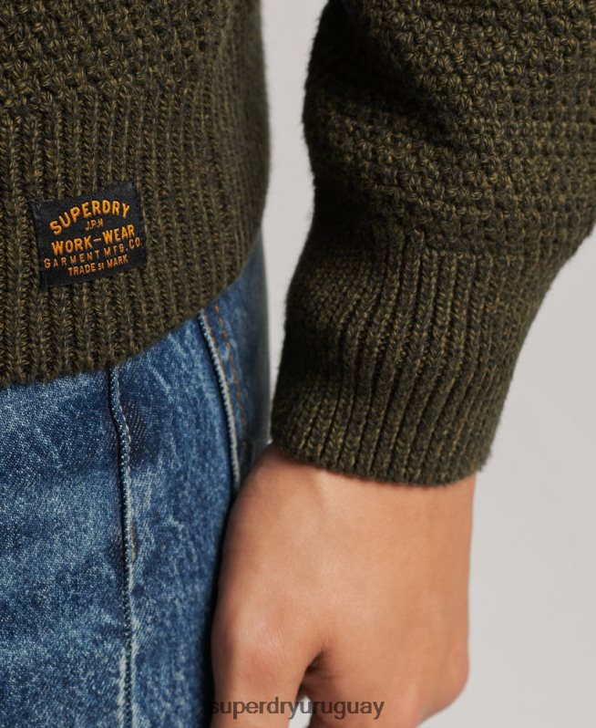 uy Superdry hombres suéter texturizado con cuello torcido verde DT2N8Z5332 ropa