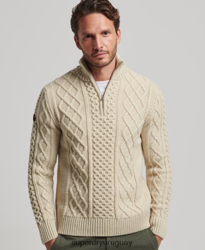 uy Superdry hombres suéter vintage con cuello henley de jacob crema DT2N8Z1268 ropa