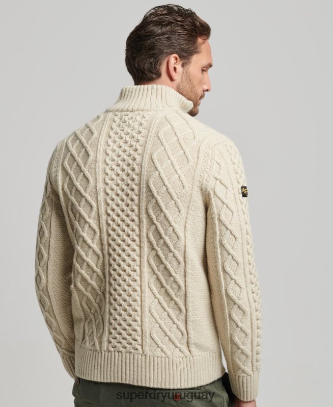 uy Superdry hombres suéter vintage con cuello henley de jacob crema DT2N8Z1268 ropa