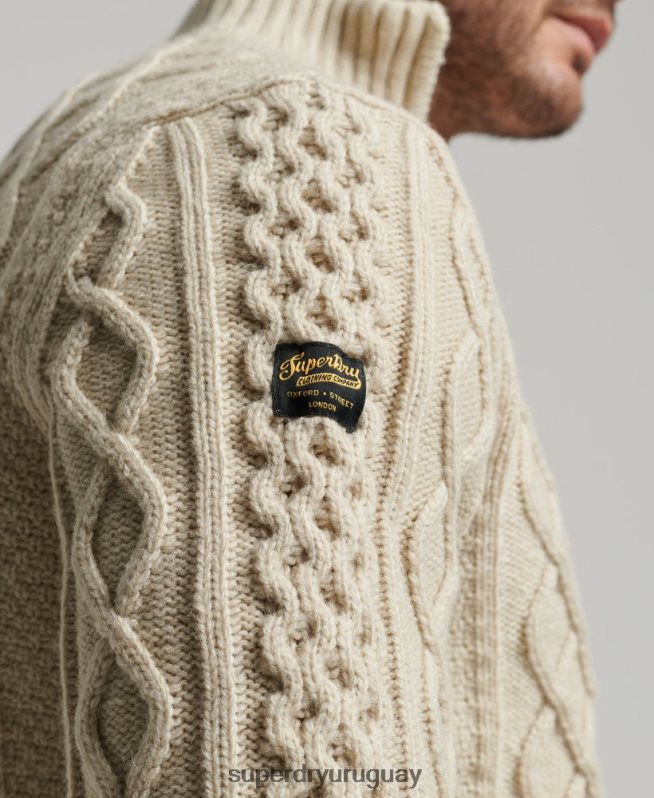 uy Superdry hombres suéter vintage con cuello henley de jacob crema DT2N8Z1268 ropa