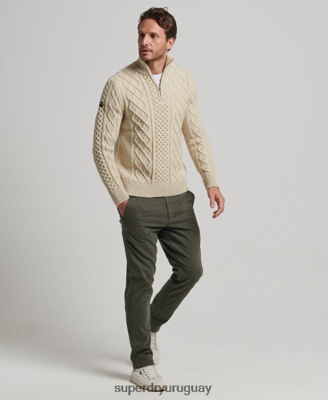 uy Superdry hombres suéter vintage con cuello henley de jacob crema DT2N8Z1268 ropa