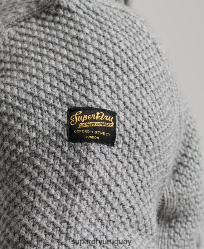 uy Superdry hombres suéter vintage con cuello henley de jacob gris claro DT2N8Z1275 ropa