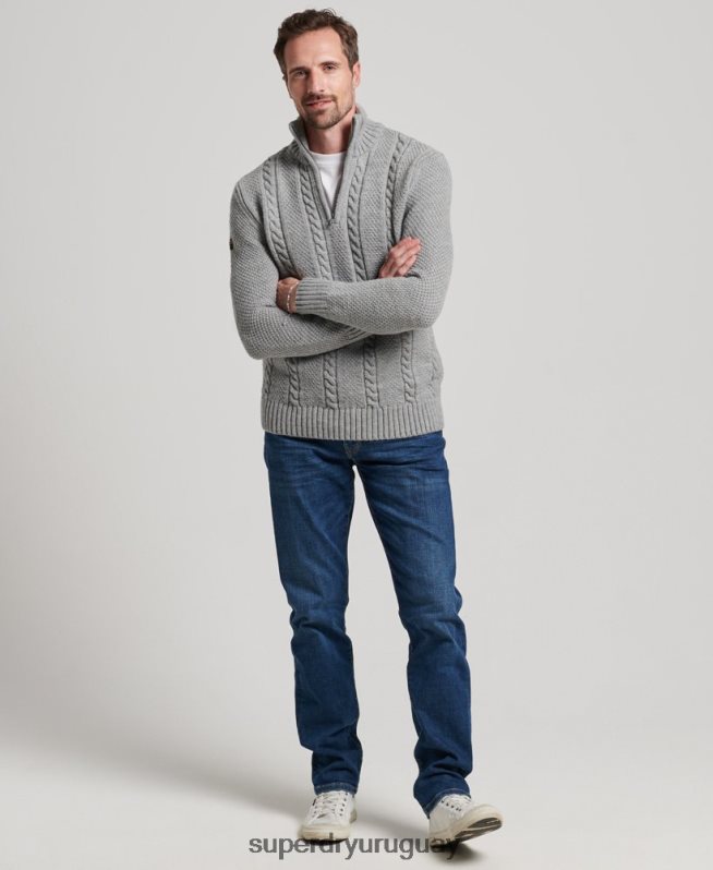 uy Superdry hombres suéter vintage con cuello henley de jacob gris claro DT2N8Z1275 ropa
