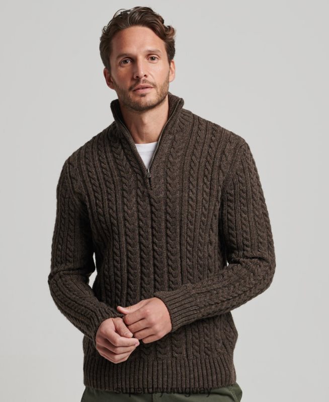 uy Superdry hombres suéter vintage con cuello henley de jacob marrón DT2N8Z1322 ropa