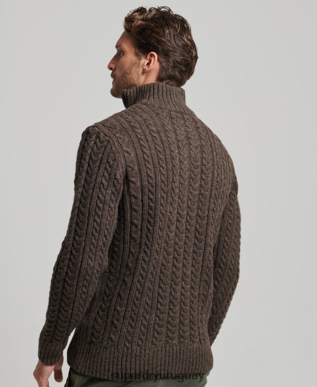uy Superdry hombres suéter vintage con cuello henley de jacob marrón DT2N8Z1322 ropa