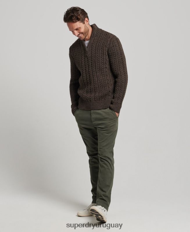 uy Superdry hombres suéter vintage con cuello henley de jacob marrón DT2N8Z1322 ropa