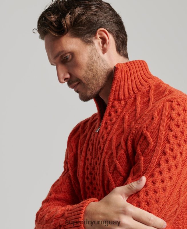 uy Superdry hombres suéter vintage con cuello henley de jacob naranja DT2N8Z1300 ropa