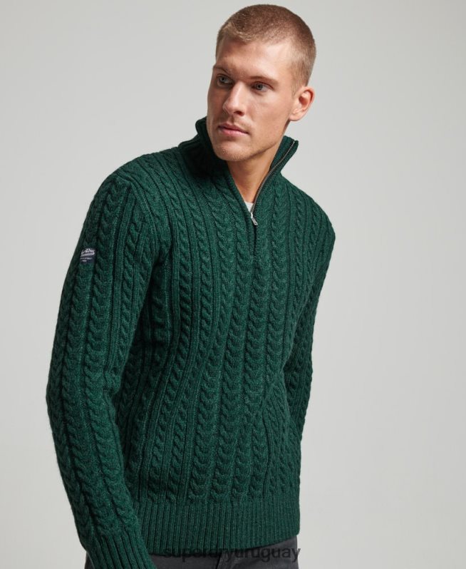 uy Superdry hombres suéter vintage con cuello henley de jacob verde DT2N8Z1304 ropa
