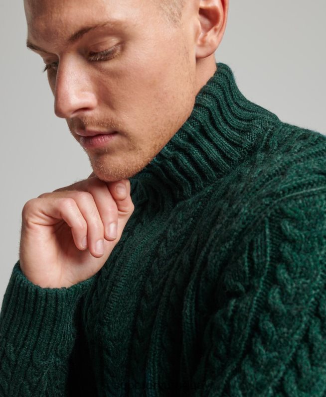 uy Superdry hombres suéter vintage con cuello henley de jacob verde DT2N8Z1304 ropa