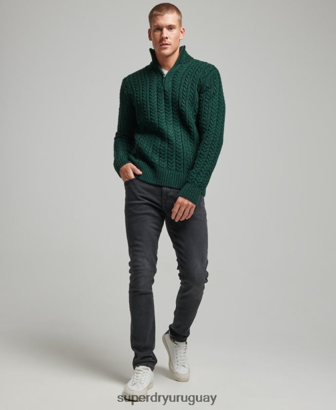 uy Superdry hombres suéter vintage con cuello henley de jacob verde DT2N8Z1304 ropa