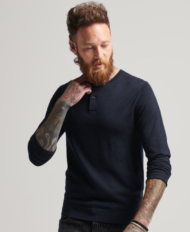 uy Superdry hombres top de punto henley con cuello redondo de merino Armada DT2N8Z1522 ropa