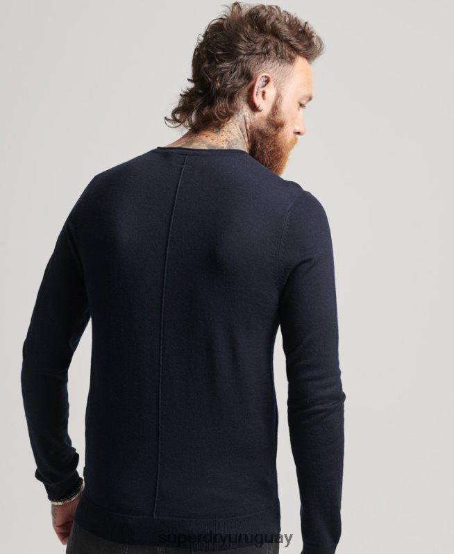 uy Superdry hombres top de punto henley con cuello redondo de merino Armada DT2N8Z1522 ropa