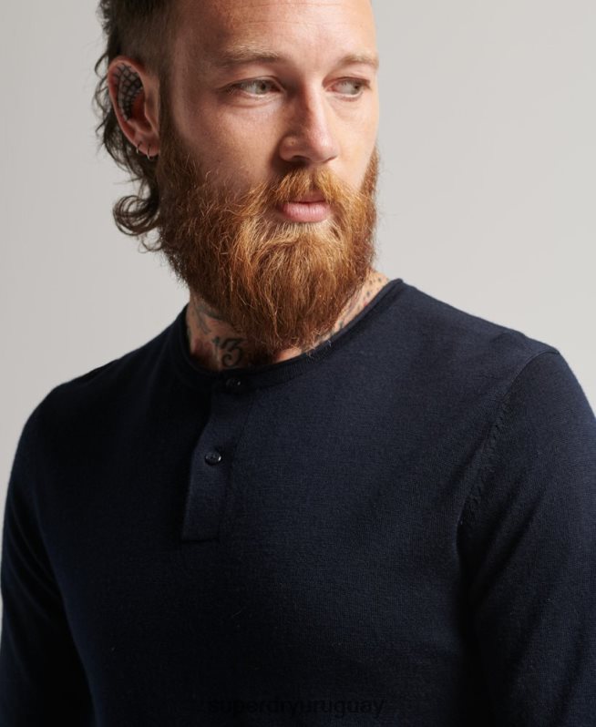 uy Superdry hombres top de punto henley con cuello redondo de merino Armada DT2N8Z1522 ropa