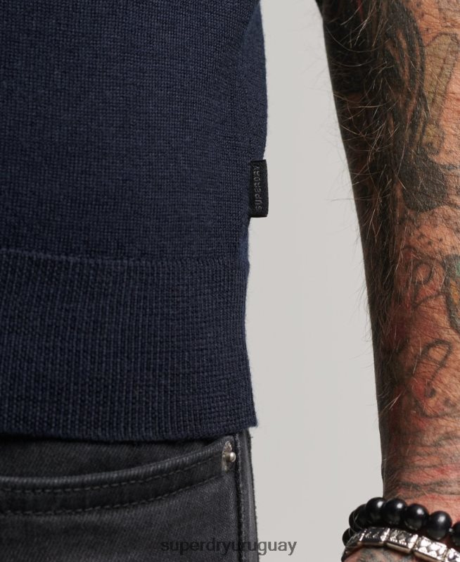 uy Superdry hombres top de punto henley con cuello redondo de merino Armada DT2N8Z1522 ropa