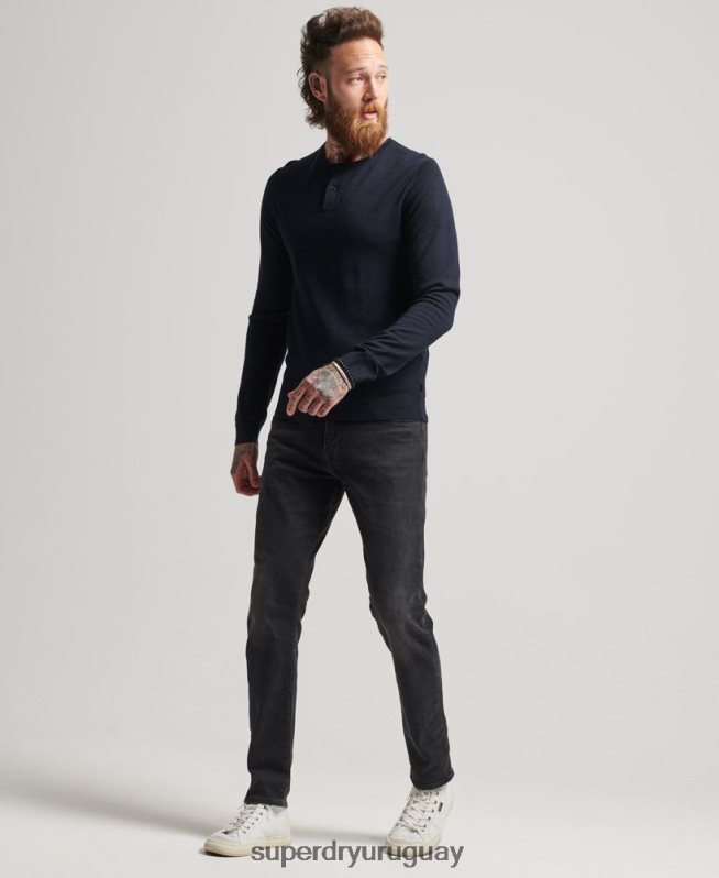 uy Superdry hombres top de punto henley con cuello redondo de merino Armada DT2N8Z1522 ropa