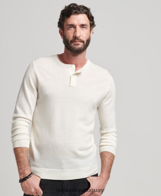 uy Superdry hombres top de punto henley con cuello redondo de merino crema DT2N8Z1520 ropa