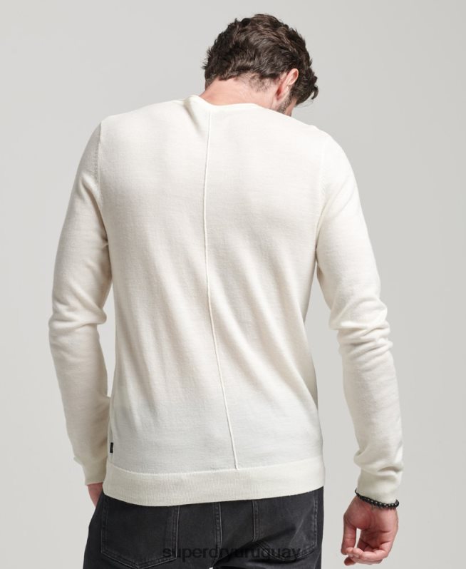 uy Superdry hombres top de punto henley con cuello redondo de merino crema DT2N8Z1520 ropa